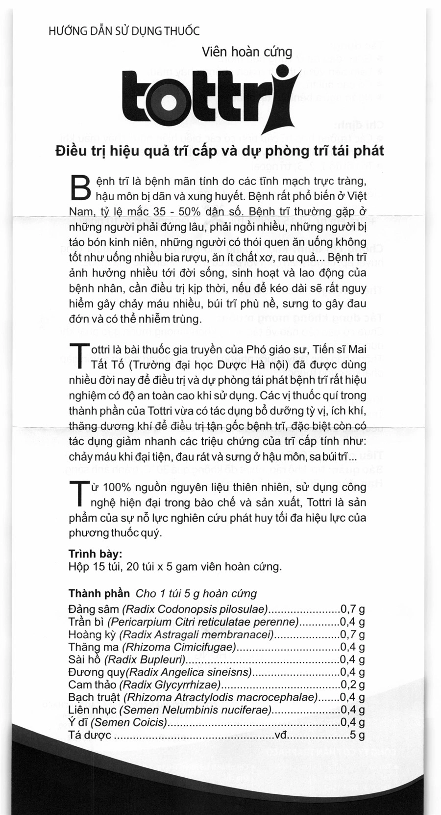 Viên hoàn cứng Tottri phòng và trị trĩ (15 gói x 5g) - 5
